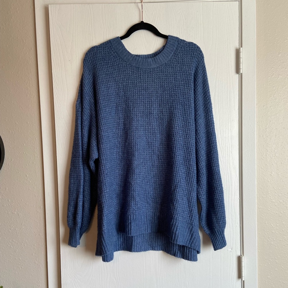 American Eagle Outfitters Blue Waffle-Knit Crewneck Sweater - Picture 3 of 4